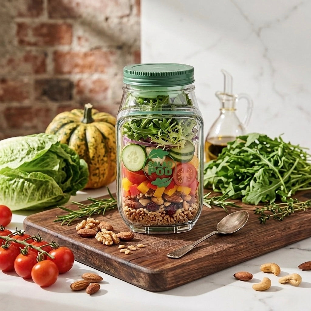Salad Pod with Side Opening Bowl and Dressing Container