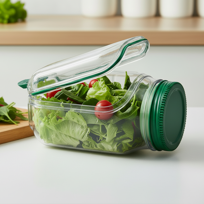 Salad Pod with Side Opening Bowl and Dressing Container